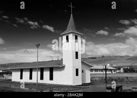 Die Kirche in der Stadt Cerro Castillo, Region Magallanes, Patagonien, Chile, Südamerika Stockfoto