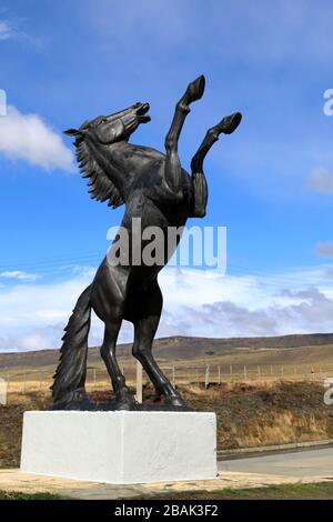 Der bronzene Hengst in der Villa Cerro Castillo, Region Magallanes, Patagonien, Chile, Südamerika Stockfoto