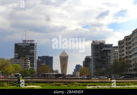 MONUMENTO A CALVO SOTELO EN LA PLAZA DE CASTILLA - 1966. AUTOR: MANZANO MONIS MANUEL. LAGE: PLAZA DE CASTILLA. MADRID. SPANIEN. CALVO SOTELO JOSE. Stockfoto