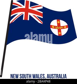 New South Wales (NSW) Flagge schwenkten Vector Illustration auf weißem Hintergrund. Staaten Flagge Australien. Stock Vektor