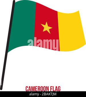 Kamerun Flagge schwenkten Vector Illustration auf weißem Hintergrund. Kamerun Flagge. Stock Vektor