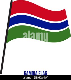 Gambia Flagge schwenkten Vector Illustration auf weißem Hintergrund. Gambia Flagge. Stock Vektor