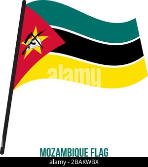 Mosambik Flagge schwenkten Vector Illustration auf weißem Hintergrund. Mosambik Nationalflagge. Stock Vektor