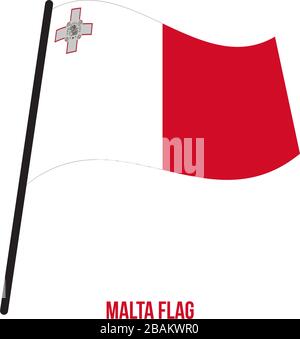 Malta Flagge schwenkten Vector Illustration auf weißem Hintergrund. Malta Nationalflagge. Stock Vektor