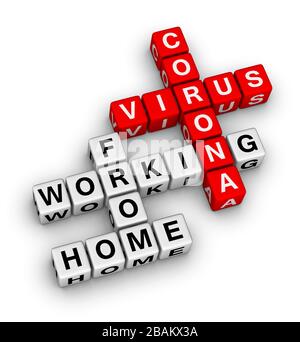 Arbeiten von zu Hause aus während des Corona-Virus Covid-19. 3D-Kreuzworträtselillustration. Stockfoto
