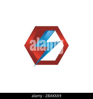 Blitzbolzenvektor-Symbol in modernem Design mit Farbe Rot und Blau. Schraube des Blitz-Vektors. Symbol für das Blitzlicht der elektrischen Schraube. Blitzendes Designelement. Do Stock Vektor