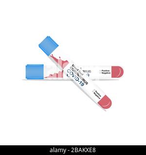 Hand-Haltemöhrchen mit Blutprobe für COVID-19-Test. Positives Testergebnis für das neue, sich schnell ausbreitende Coronavirus Covid-19 Stock Vektor