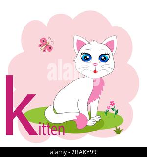K Wort für Abbildung des Kätzchen-Tieralphabets Stock Vektor