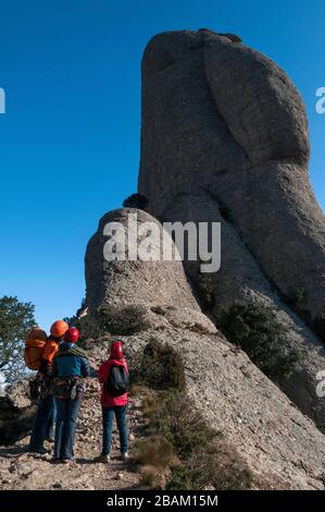 Klettern Cavall Bernat, Montserrat, Naturpark, Katalonien, Europa Stockfoto