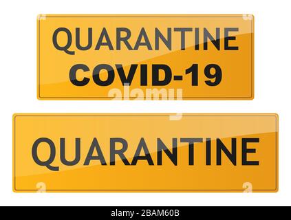 Quarantänezeichen gesetzt. Anzeichen für eine Gefährdung durch Coronavirus. Covid-19 Straßenschild isoliert. Vektorgrafiken. Stock Vektor