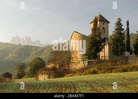 Esglesia de Sant Esteve, Marganell, Montserrat, Katalonien, Europa Stockfoto