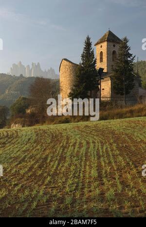 Esglesia de Sant Esteve, Marganell, Montserrat, Katalonien, Europa Stockfoto