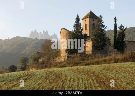 Esglesia de Sant Esteve, Marganell, Montserrat, Katalonien, Europa Stockfoto