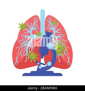 Coronavirus Analyse Konzept Vektor-Abbildung. Coronavirus Kovid-19-Symbol für die Vorlage für die Übersichtsbericht-Umfrage. Lunge mit Lungenentzündung Coronavirus. Stock Vektor