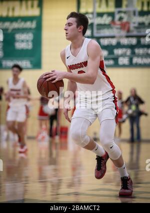 Basketball-Action mit Kuna gegen Moskau High School in Boise, Idaho. Stockfoto