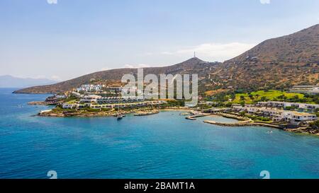 Luftaufnahme von Elounda, Insel Crete, Griechenland Stockfoto