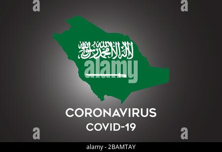 Coronavirus in Saudi-Arabien und Länderflaggen innerhalb der Landesgrenze Kartendesign für Vektoren. Covid-19 mit Saudi Arabien Karte mit Nationalflaggen Vector Illust Stock Vektor