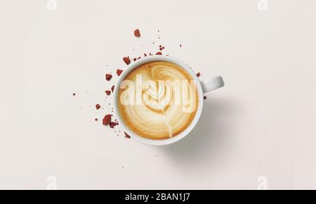 Coffee Latte Cup Draufsicht isoliert auf weißem Hintergrund Stockfoto