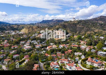 Luftaufnahmen von Los Feliz und Hollywood Hills California Stockfoto