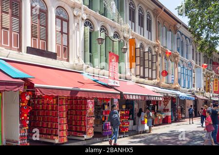 Kolonialshophouses, Sago Street, Chinatown, Central Area, Republik Singapur Stockfoto