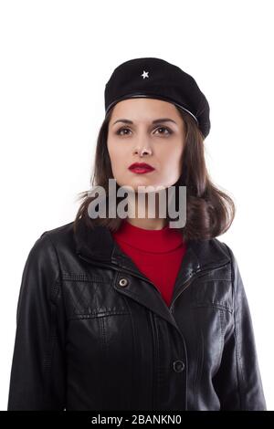 Junge hübsche Frau Ernesto Che Guevara sieht cosplay aus. Stockfoto