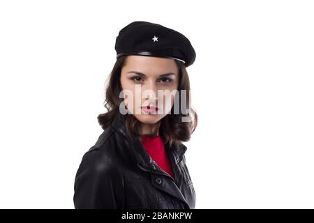 Junge hübsche Frau Ernesto Che Guevara Cosplay. Stockfoto