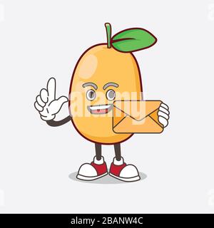 Eine Illustration der Figur des Kumquat Fruit Cartoon Maskottchens, die einen Umschlag hält Stockfoto