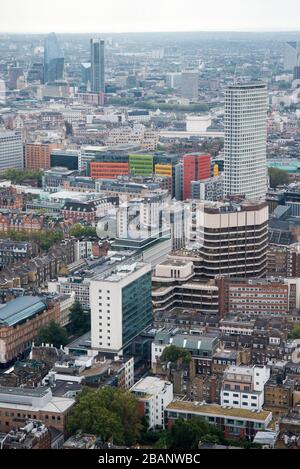 Luftaufnahme der City of London vom BT Tower, 60 Cleveland St, Fitzrovia, London W1T 4JZ Stockfoto