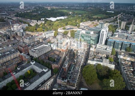 Luftansicht des Regents Place One Marylebone & Regents Park vom BT Tower, 60 Cleveland St, Fitzrovia, London W1T 4JZ Stockfoto