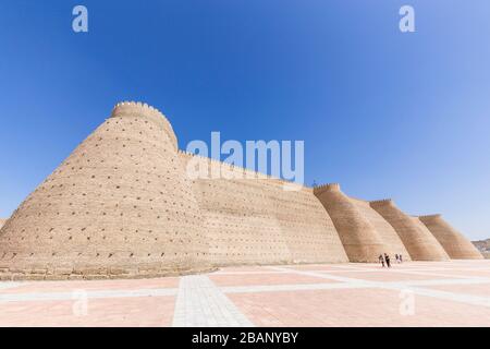 Große Mauer der Festung Ark, Buchara, Buchara, Usbekistan, Zentralasien, Asien Stockfoto