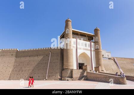 Haupttor der Festung Ark, Buchara, Buchara, Usbekistan, Zentralasien, Asien Stockfoto