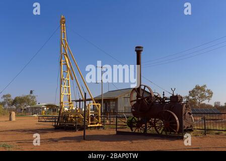 Das erste Wasserkraftsystem Australiens, das durch artesischen Wasserdruck angetrieben wird, ist heute ein Museum in Thargomindah Western Queensland Australia Stockfoto