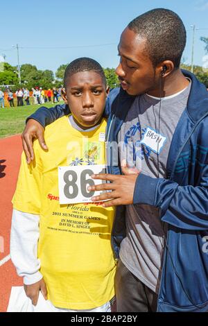 Miami Florida, Liberty City, Traz Powell Stadium, Special Olympics, Bedürfnisse, Leichtathletik-Veranstaltung, geistig behinderte Behinderte, besondere Bedürfnisse, cha Stockfoto
