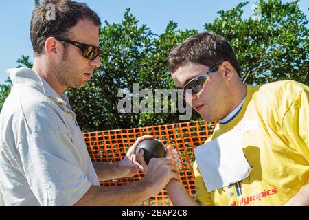 Miami Florida, Liberty City, Traz Powell Stadium, Special Olympics, Bedürfnisse, Leichtathletik-Veranstaltung, geistig behinderte Behinderte, besondere Bedürfnisse, cha Stockfoto