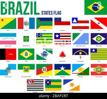 Brasilien alle Staaten Flags Vector Illustration in den offiziellen Farben und Proportionen. Brasilien Staaten Flag Kollektion. Stock Vektor