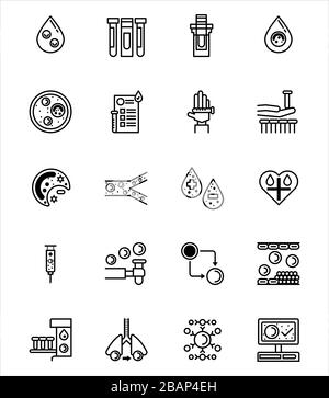 20 Symbole für die klinische Hämatologie im Labor. Stock Vektor