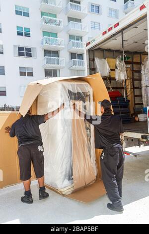 Miami Beach Florida, Macy's Kaufhaus Möbellieferung, Sofa Liegesessel, Mann Männer Erwachsene Erwachsene, arbeiten, arbeiten, Server Mitarbeiter Arbeitnehmer Stockfoto