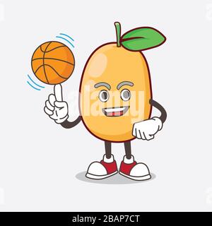 Eine Illustration der Figur des Kumquat Fruit Cartoon Maskottchens mit einem Basketball Stockfoto