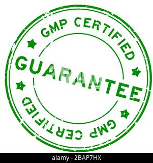 Grün GMP (gute Herstellungspraxis)-zertifizierte Garantie mit Rundum-Gummidichtung auf weißem Hintergrund Stock Vektor