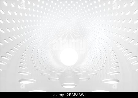 Rundtunnel aus Metall, modernes Architekturkonzept, 3D-Rendering. Digitale Zeichnung des Computers, Stockfoto