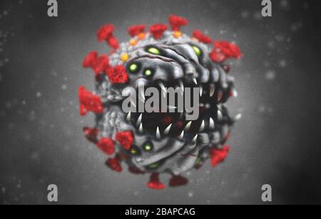 Corona Virus Goblin Microscopic Monster Konzept Stockfoto