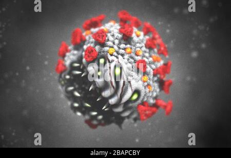 Covid-19 Mutation Monster Unter Dem Mikroskop Stockfoto