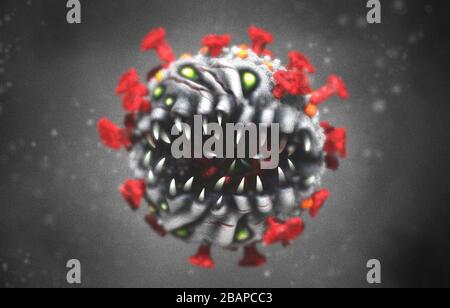 Corona Virus, Covid-19-Konzept, Monster Mit Blick Nach Vorne Stockfoto