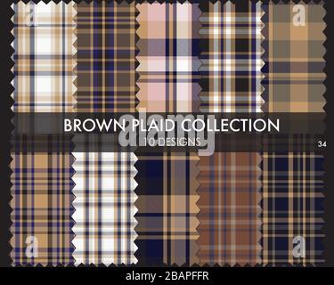 Brown Plaid, kariert, Tartan nahtlose Mustersammlung umfasst 10 Designs, die für Modetextilien und Grafiken geeignet sind Stock Vektor