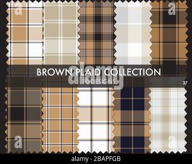 Brown Plaid, kariert, Tartan nahtlose Mustersammlung umfasst 10 Designs, die für Modetextilien und Grafiken geeignet sind Stock Vektor