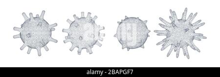 Setzen Sie Viruszellen. 2019-nCoV, Virus Covid 19-NCP. Lineares Konturpolygon. Vektorgrafiken Stock Vektor