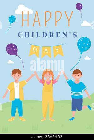 Happy Children's Day Grußkarte flache Vektorvorlage Stock Vektor