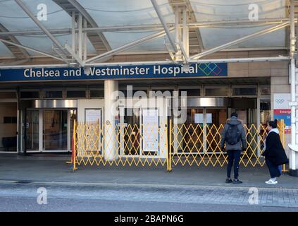 London, Großbritannien. März 2020. Chelsea und Westminster Hospital verbieten Besucher außer unter sehr exeptinalen Umständen. Kredit: Brian Minkoff/Alamy Live News Stockfoto