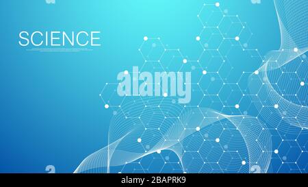 Wissenschaftlicher Coronavirus Hintergrund für Medizin, Wissenschaft, Technologie, Chemie. Hintergrundbild oder Banner mit DNA-Molekülen. Coronavirus Stock Vektor