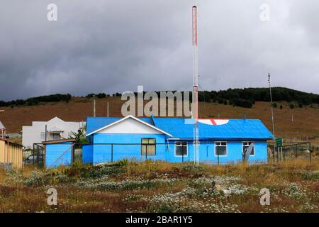 Blick auf die Villa Dorotea in der Nähe der Stadt Puerto Natales, Patagonien, Chile, Südamerika Stockfoto